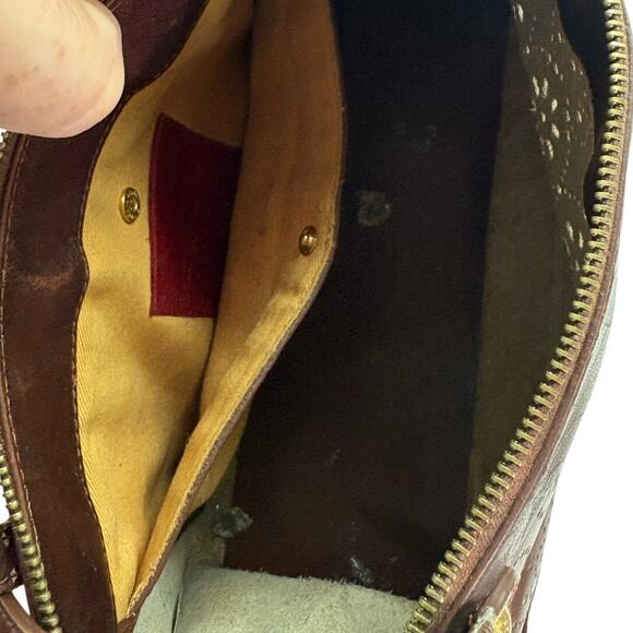 HOBO International Brown Leather Shoulder Bag Floral Perforated Zip Top Purse - Picture 8 of 12